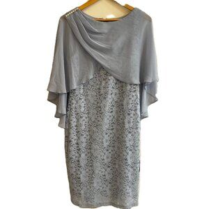 Scarlett blue grey sleeveless lace dress with attached cape a touch of elegance